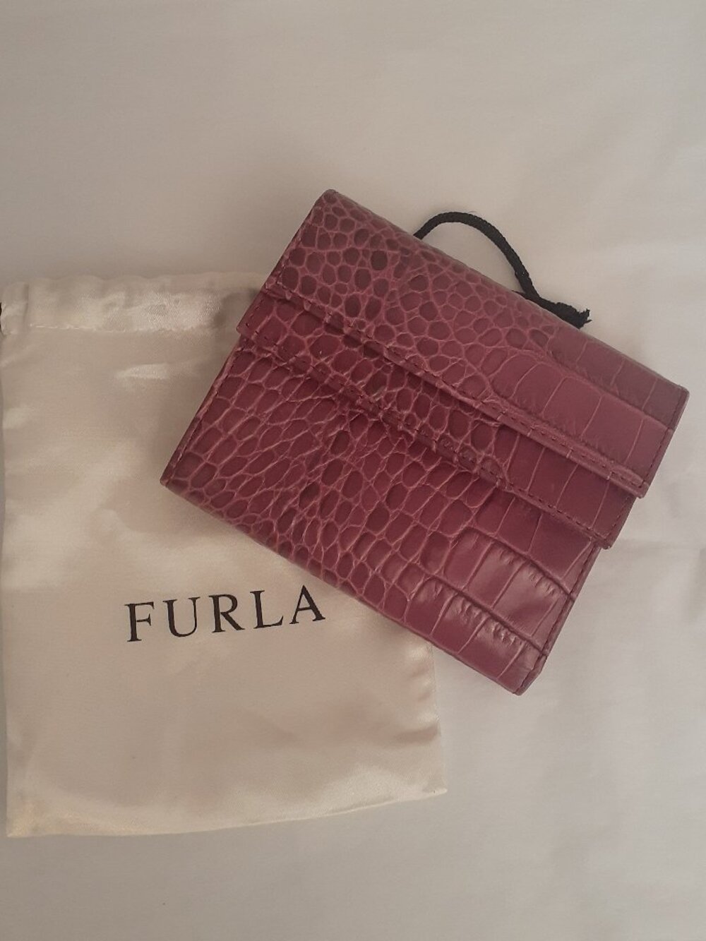 Furla   Raspberry Croc Embossed Wallet